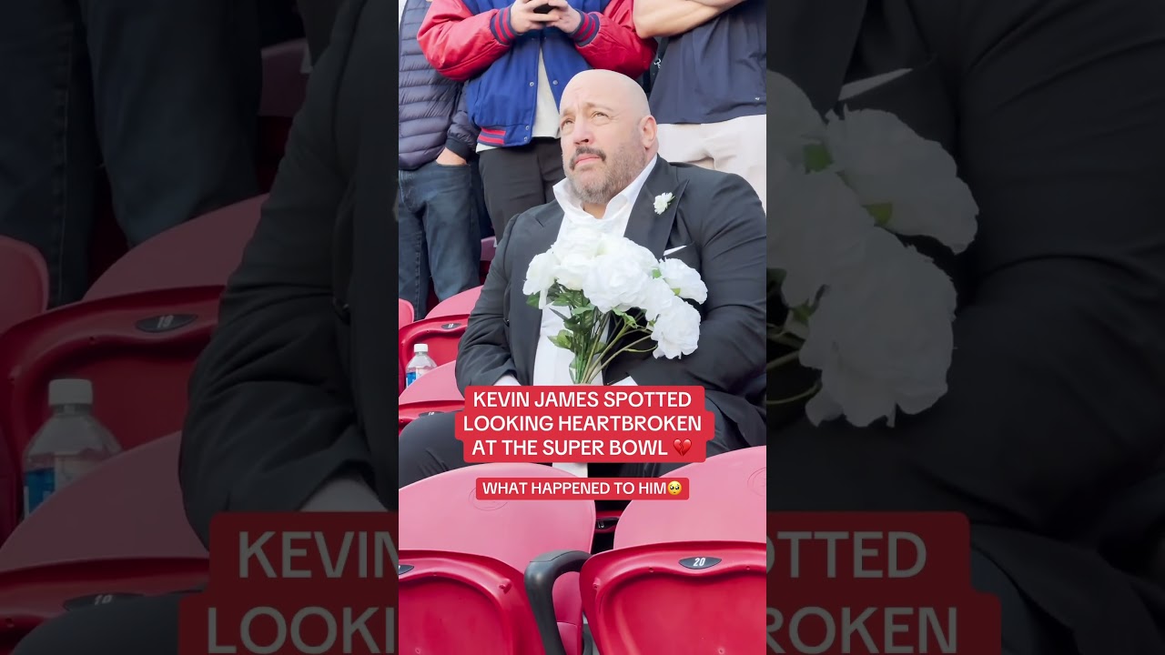 Kevin James is going viral online after fans noticed him at the Super Bowl holding flowers,