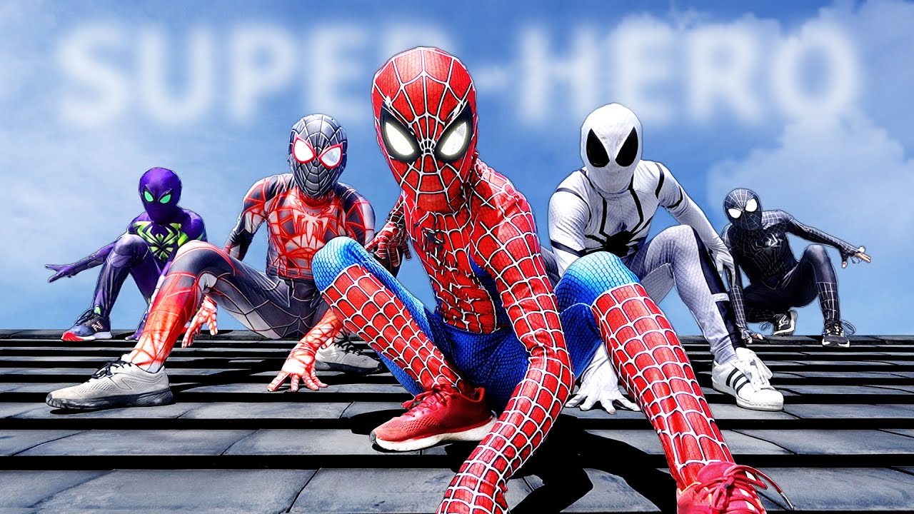 PRO 5 SUPERHERO TEAM ( ALL ACTION STORY 1 ) || Spider-Man RED , WHITE , PURPLE , VENOM and RICH HERO