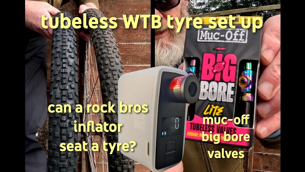 Tubeless set up of 50mm WTB tyres, Muc-Off big bore lite valves and Rock Bros e-inflator challenge