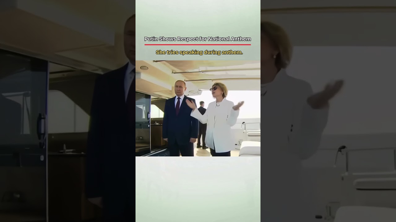 Владимир Путин напоминает о необходимости соблюдать тишину во время исполнения национального гимн...