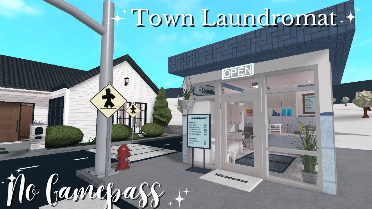 BLOXBURG: NO GAMEPASS TOWN (Part 6: Town Laundromat) *SMALL PLOT* | Roblox