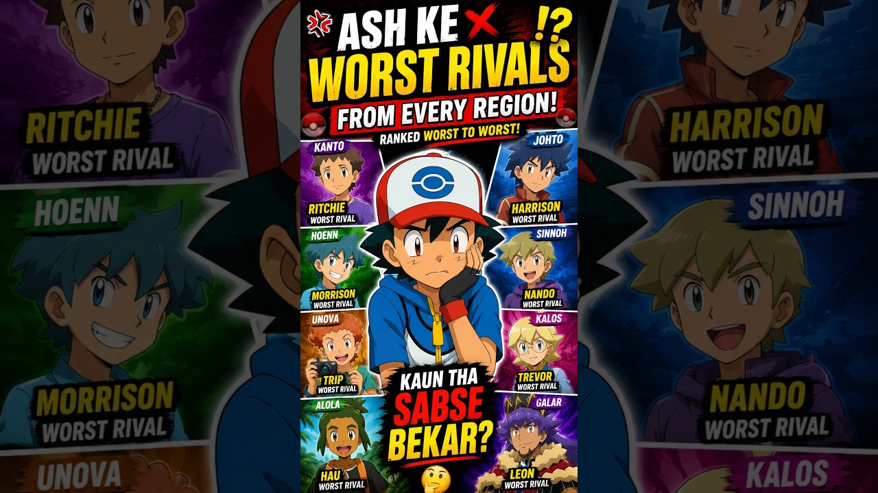 🔥 Ash Ke WORST Rivals From Every Region! 😱 | Pok&eacute;mon Ranking #pokemon #ashketchum #shorts