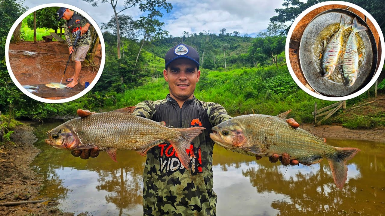 Fazendo carvão vegetal, Escamando peixe com máquina. Pescamos e fritando na hora no sítio.