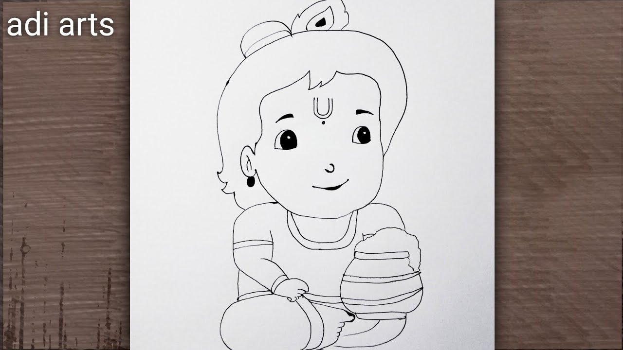 Balak krishna makhan chor outline pencil drawing | god krishna art bhagwan | @adiarts-63 