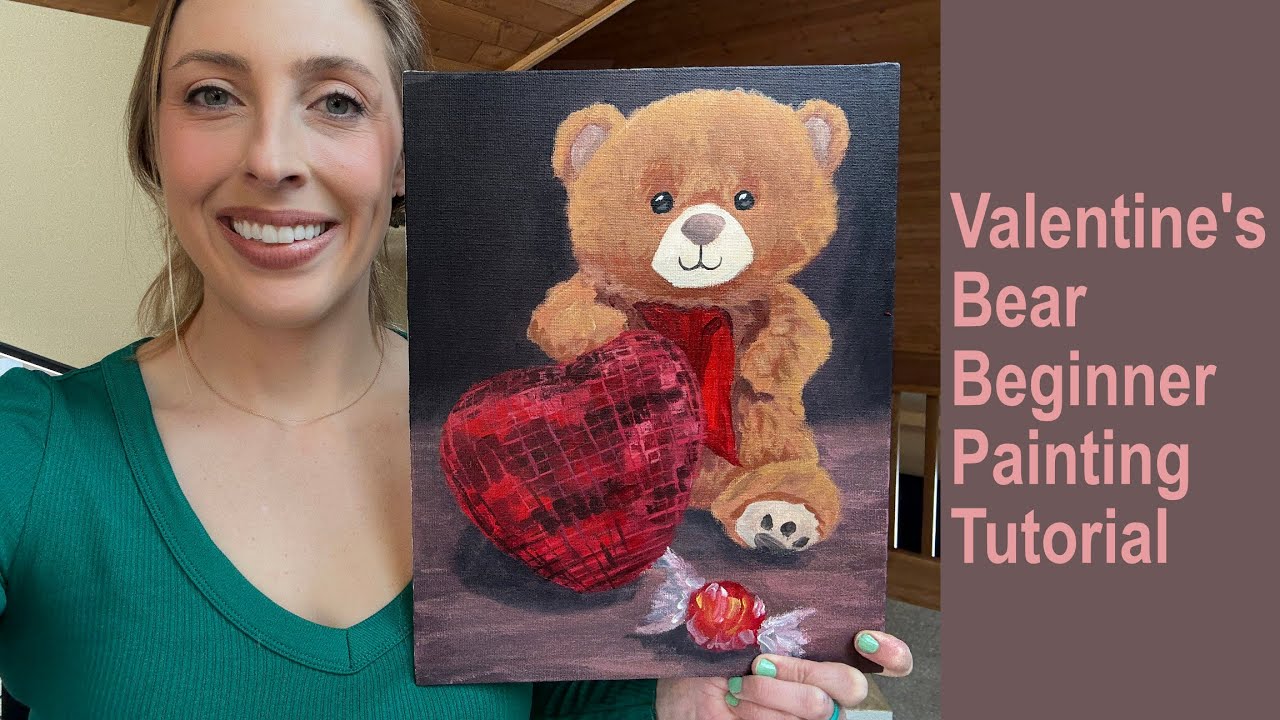 Valentines Bear Acrylic Painting Beginner Tutorial!