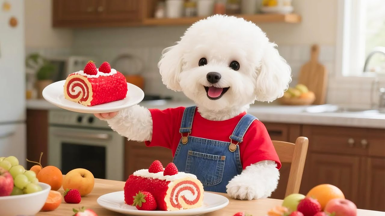 초엄청 맛있는 롤케이크를 직접 만든 엄마 개와 함께 강아지와 멋진 크리스마스를 보내요! 🎄🐶