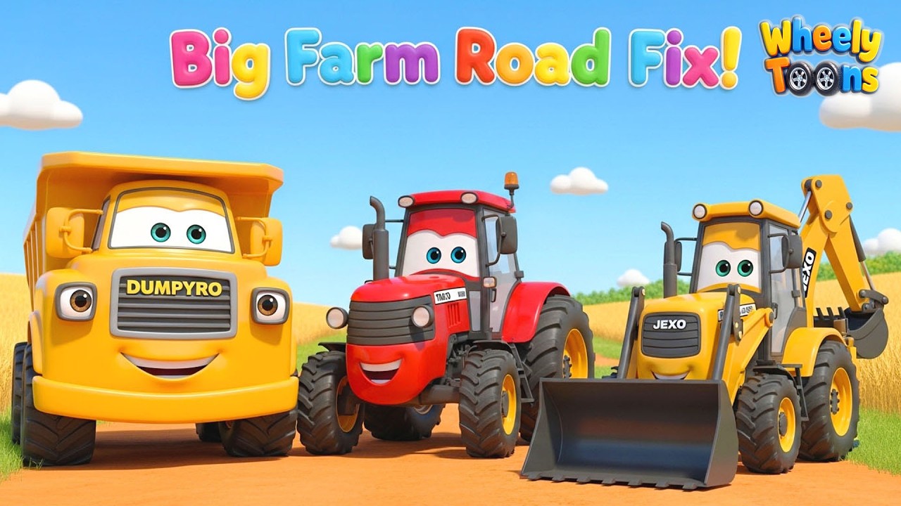 Fix the Farm Road | Tractor, Backhoe Loader and Dump Truck | Cartoons for Kids | Wheely Toons