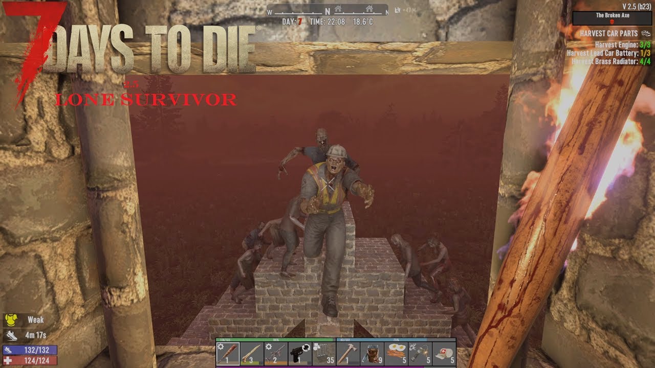 7Days to Die 2.5 -Lone Survivor- Day7 Fighting off the first Horde