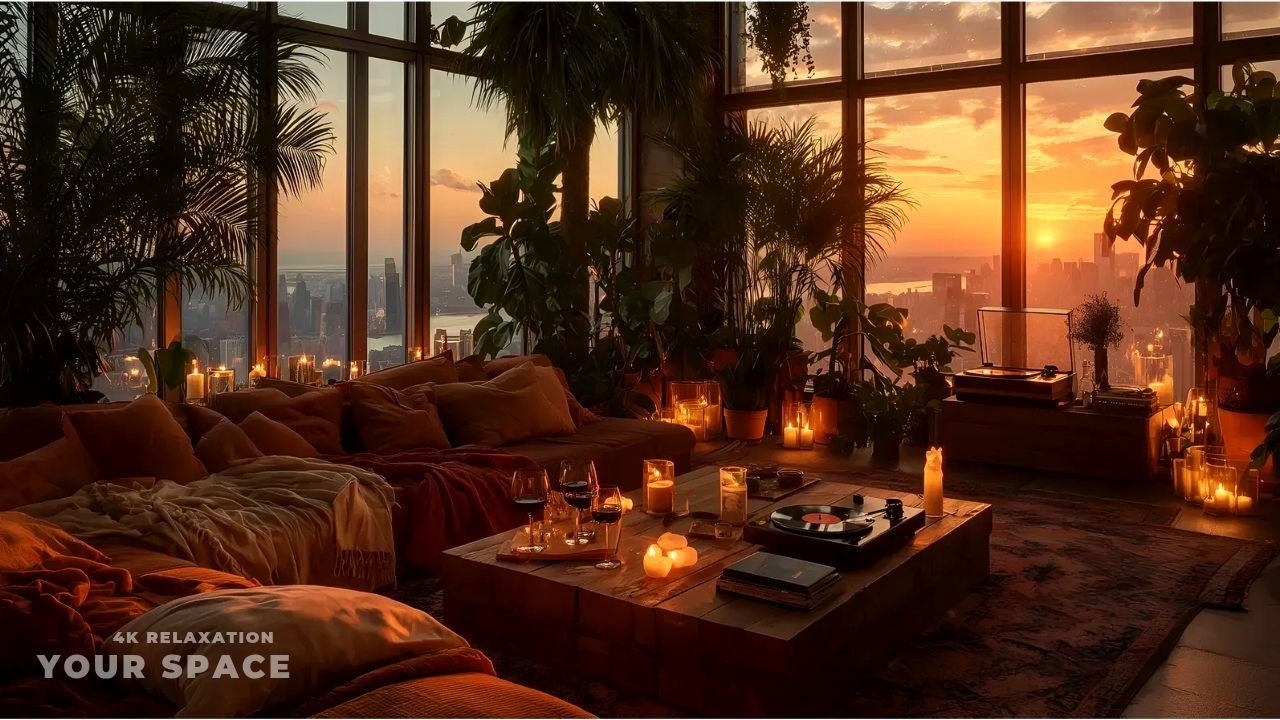 Had a Bad Day? 🍷 Golden Hour Sunset in Cozy NYC Loft (Lofi Jazz to Heal)