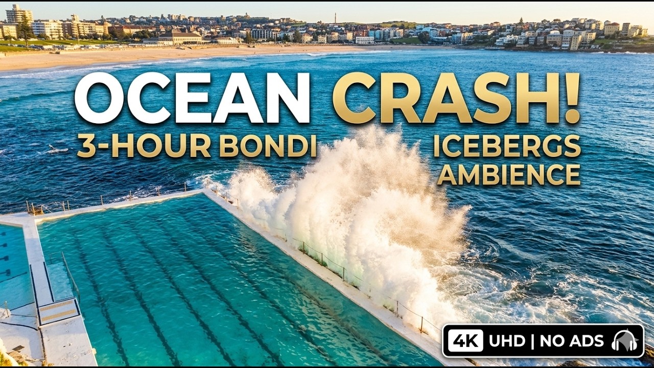 3-Hour Bondi Icebergs Pool Ocean Waves 🌊 | Relaxing Crashing Surf & Beach Ambience (ASMR)