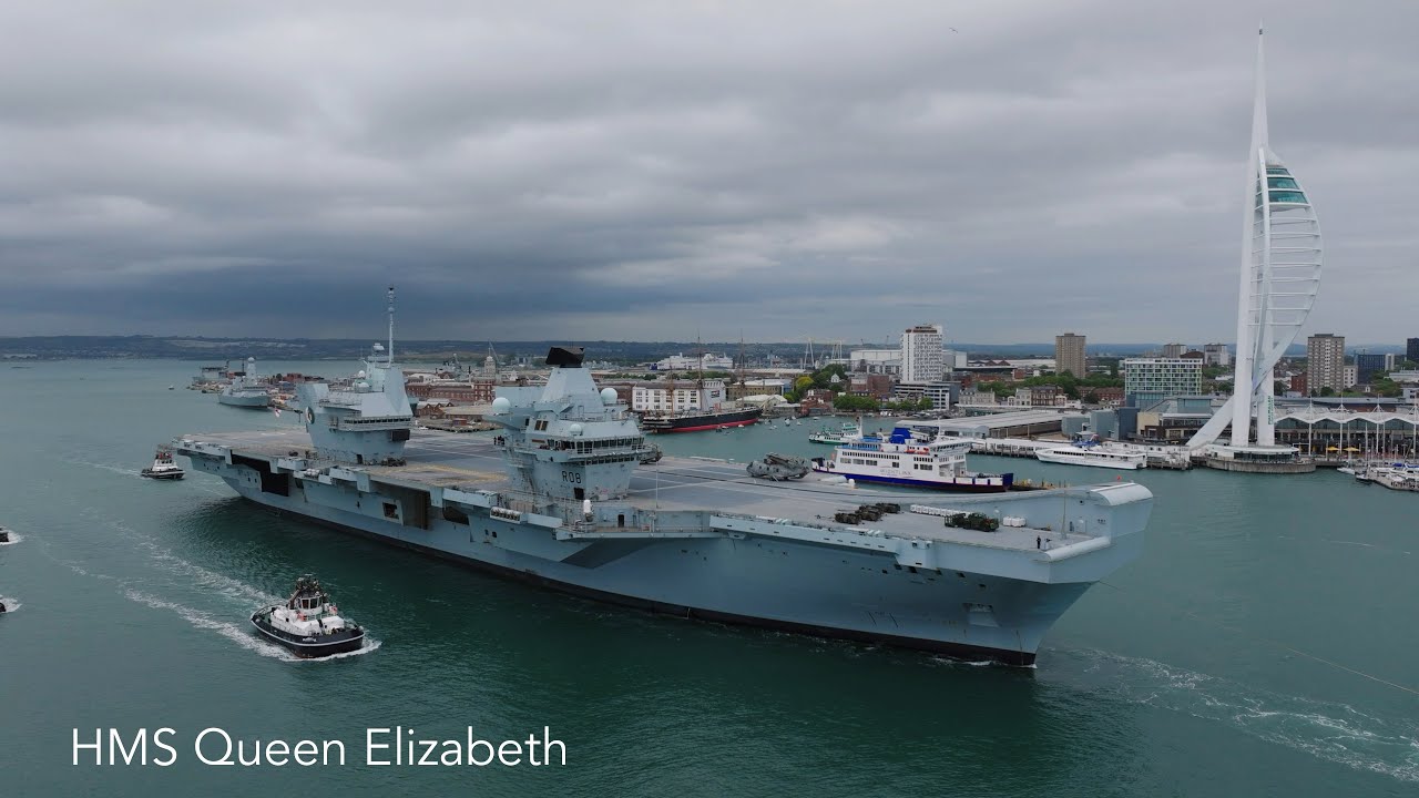 HMS Queen Elizabeth Leaving Portsmouth Harbour 10/07/2023 - Filmed on DJI Mavic 3 PRO