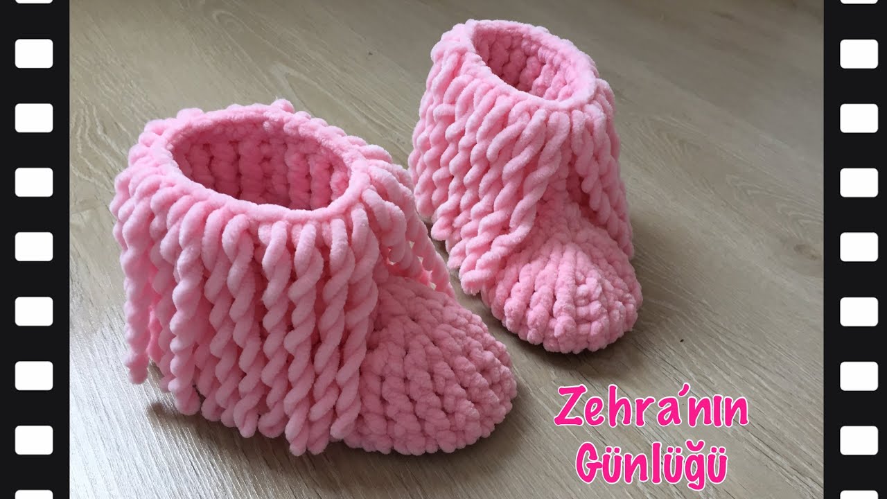 #kadifeip #çocukbotu Kadife ipten püsküllü çocuk botu yapımı