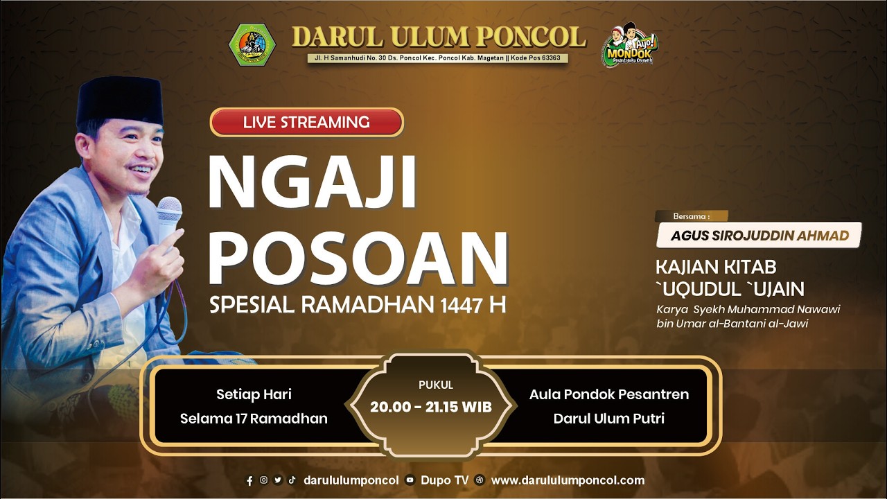 🔴 KAJIAN RAMADHAN KITAB UQUDUL UJAIN  OLEH AGUS SIROJUDDIN AHMAD