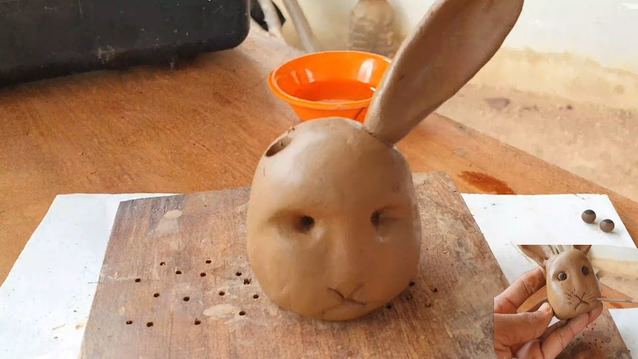 Cute Rabbit 🐰 How to make a rabbit head out of clay.