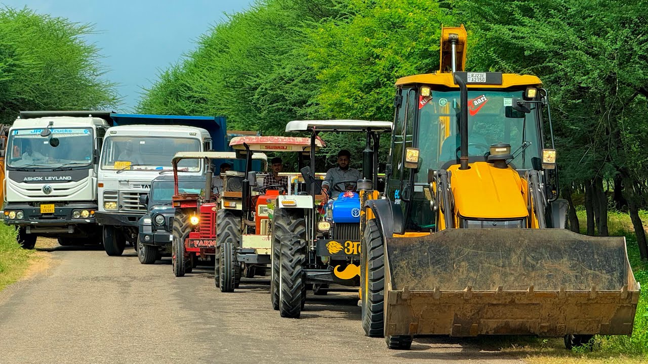 Jcb 3dx loading Mud in TATA Tippers Tractors Swaraj 855Fe New Holland 3630 Tractor newjcb Thar Truck