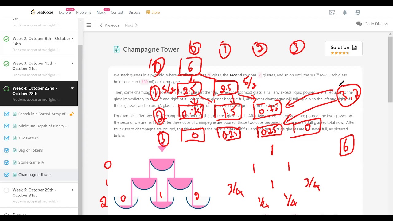 Champagne Tower - 26th Oct LeetCoding Challenge - GoMaster Coding Interviews