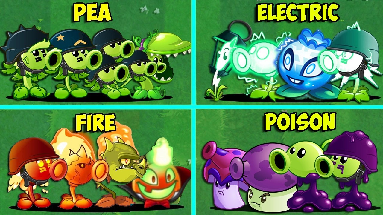PVZ 2 - Random Plants 5 Team PEA x POISON x ELECTRIC x ICE x FIRE Battlez - Who WIll Win?