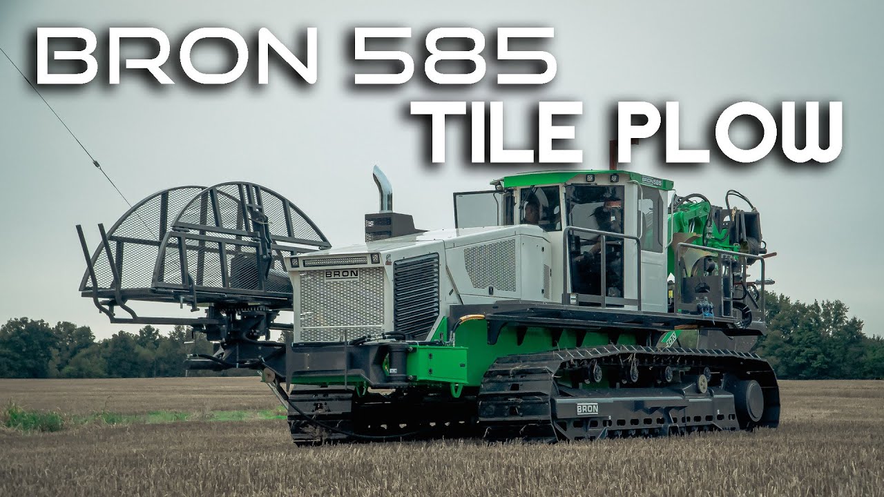 BRON 585 TILE PLOW Installing Drain Tile || Drain Tile Machine