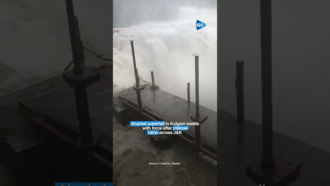Aharbal waterfall in Kulgam swells with force after intense rains across J&K