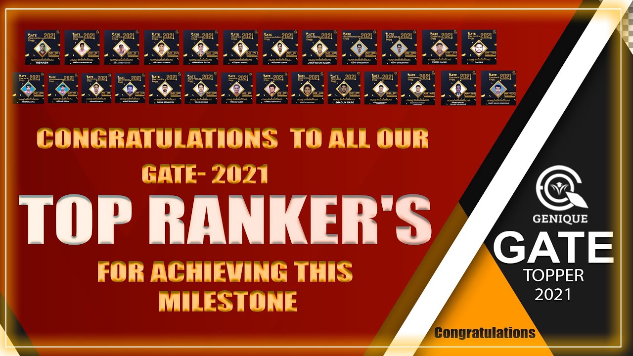 Congratulations to all our GATE- 2021 TOP RANKER'S  FOR ACHIEVING THIS MILESTONE