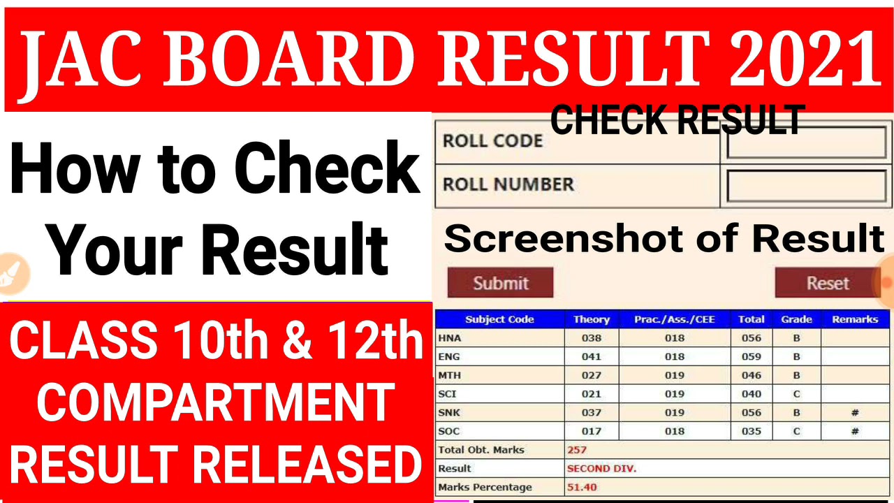 JAC 10th, 12th Compartmental Result Released |How to Check JAC Board Class 10th, 12th Result 2021