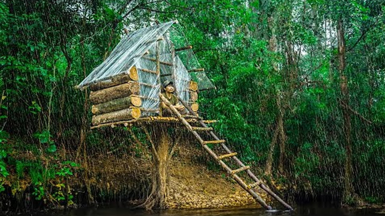 10 Days Building A One-Pillar Wooden Cabin To Shelter From Storms | Ly Hoang Linh