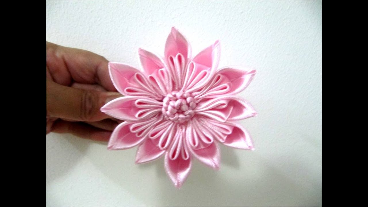 Moños para el cabello en cintas flor rosa estrella  de doce pétalos