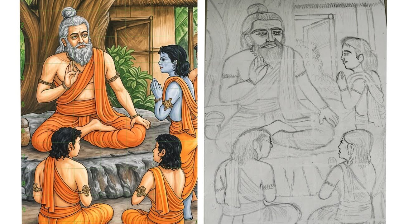 Guru purnima special drawing outline tutorial step by step 😍 happy Guru purnima 🙏