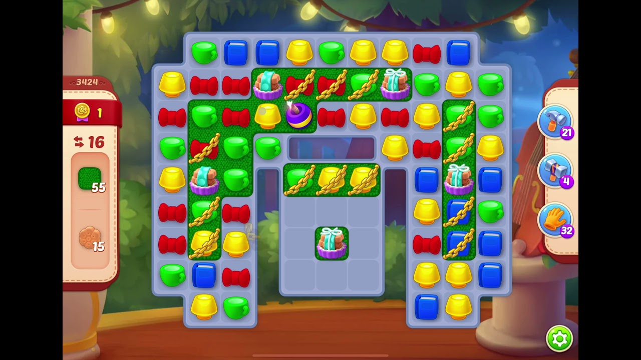 HomeScapes Level 3424 no boosters (17 moves)