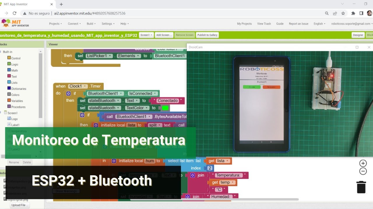 Monitoreo de temperatura y humedad con ESP32 y App Inventor Bluetooth