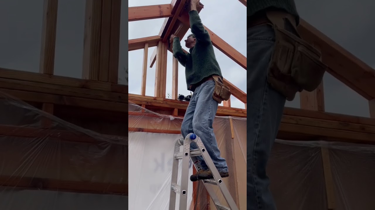 Ridge beam blocking installed; gable ends framed in - building mom&rsquo;s new garden shed (Ep. 27)