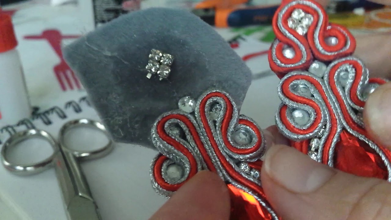 Tutorial pendientes #soutache con #strass, lágrima roja y #fieltro