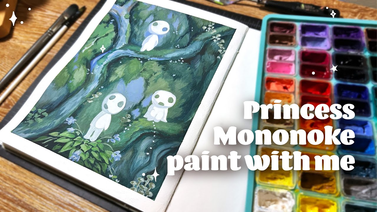 Ghibli Forest Spirits ✨ Gouache Painting Tutorial (Princess Mononoke)