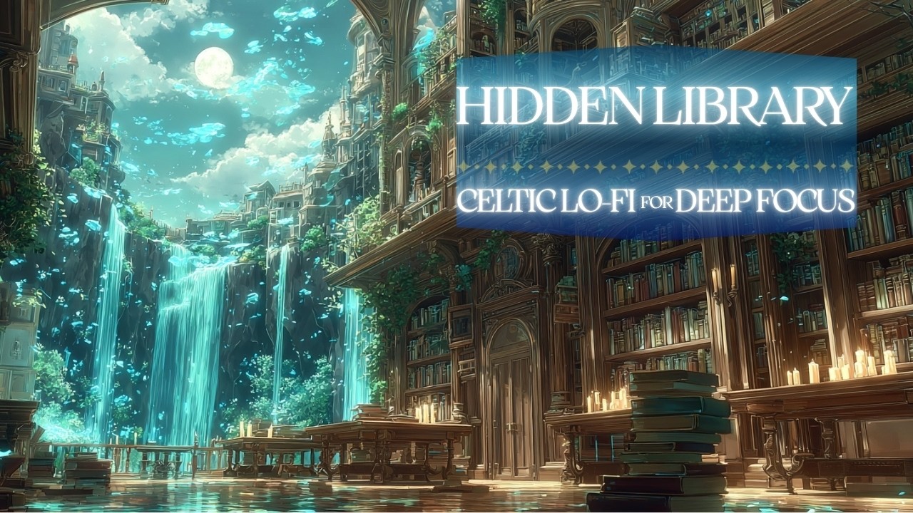 Hidden Waterfall Castle Library | Celtic Study Music for Deep Focus & Reading