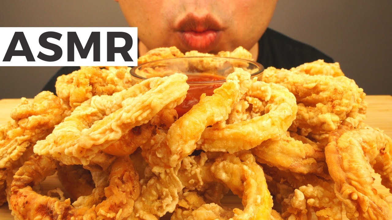 ASMR DEEP FRIED CALAMARI (SQUID) RINGS MUKBANG (EATING SOUNDS) NO TALKING | ASMR JonOnTable