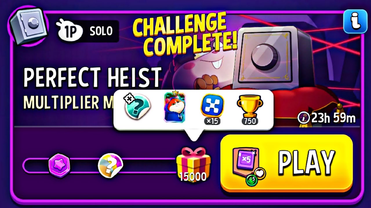 Multiplier madness gimme green perfect heist solo challenge match masters today .