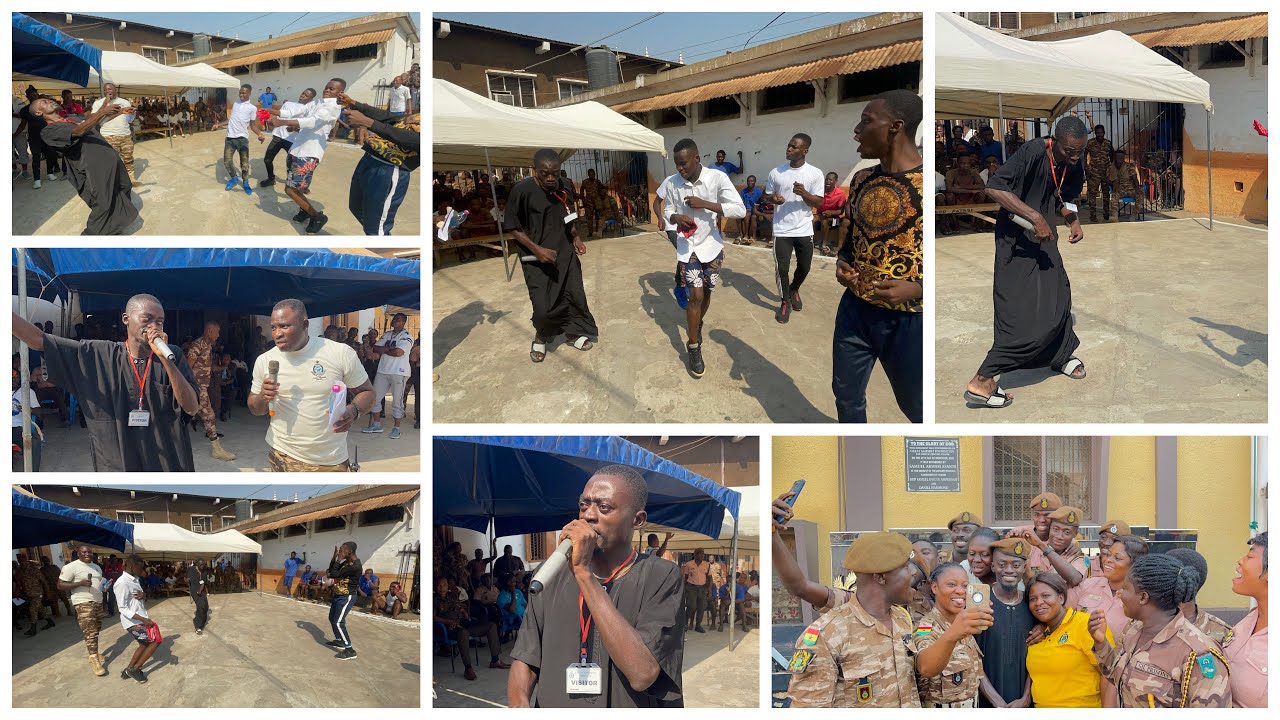Kwadwo Nkansah Lilwin Azonto dance with some Prison inmates at the Kumasi Central Prison