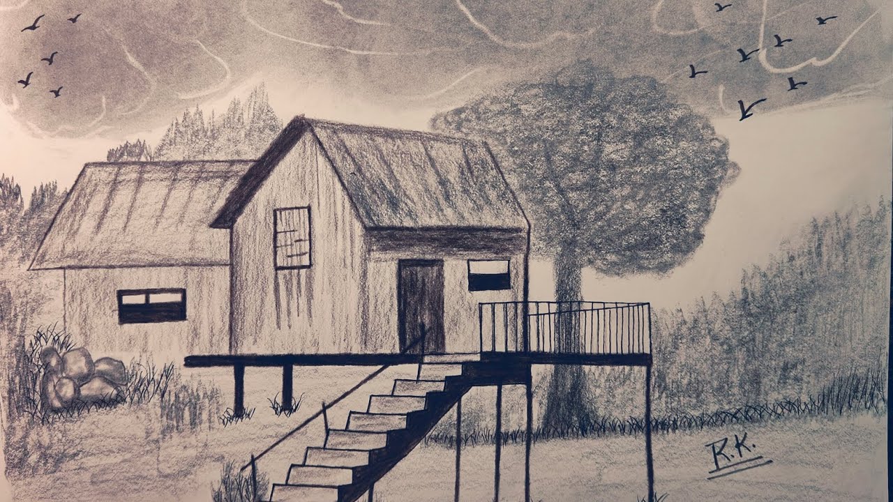 Scenery Drawing | How to make sketch | #viral #video #drawing #scenery #sketch #charcoal #pencil 