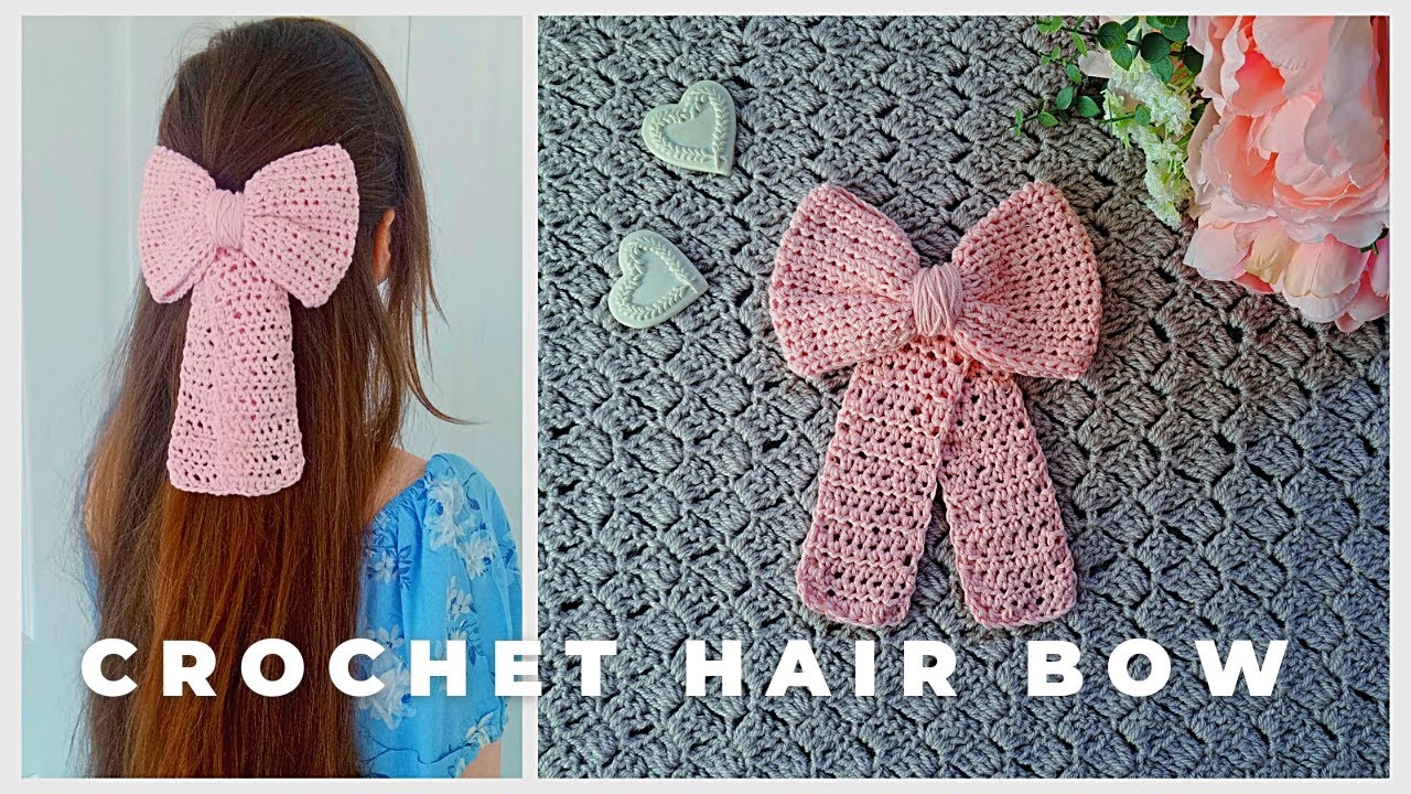 🎀 CROCHET HAIR BOW SLIDE TUTORIAL 🎀 Crochet The Delicate Rose Hair Bow Barrette & Free Pattern