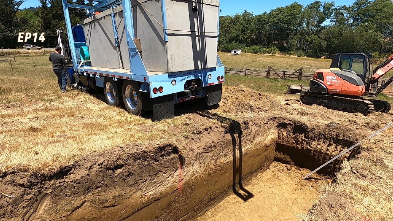 Installing a new mound septic system Part 1 EP14. Setting the septic tank and sump tank and plumbing