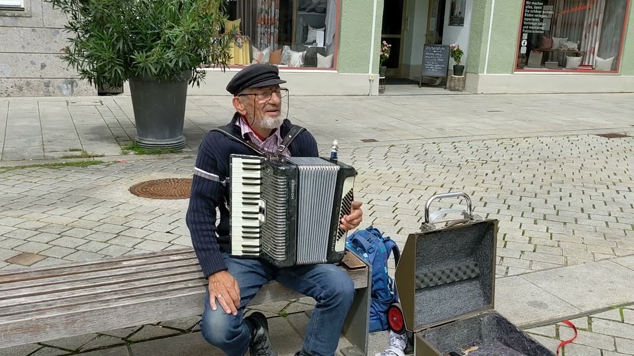 Street Accordion Player in a small town, Mindelheim,  in Bavaria, Germany-1