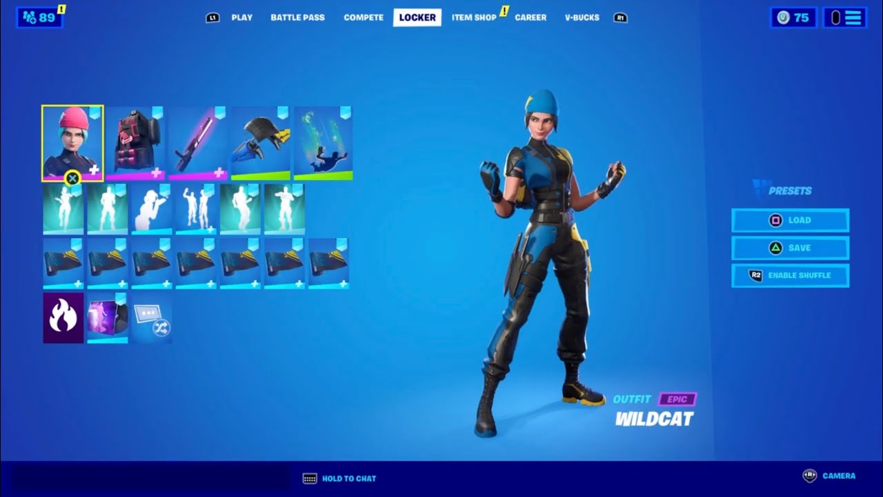 Skin Wildcat showcase with almost all emotes from fortnite! (Style 2)🔥