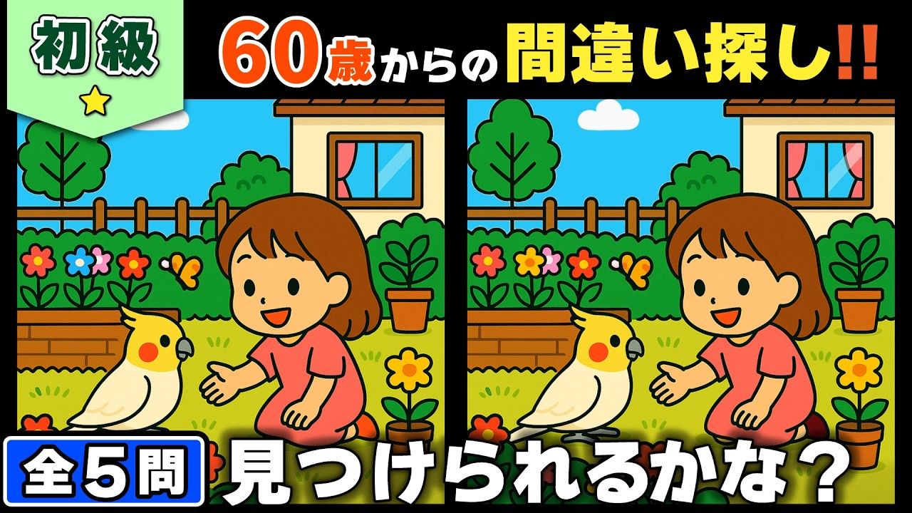 【脳トレ】間違い探し★初級編★全5問｜気づいた人はすごい！観察力チャレンジ #198