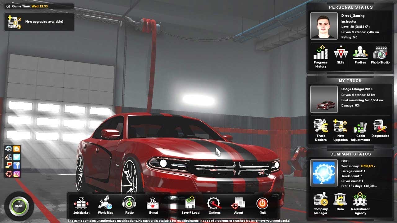 Euro Truck Simulator 2 Dodge Charger 2016 Car Mod