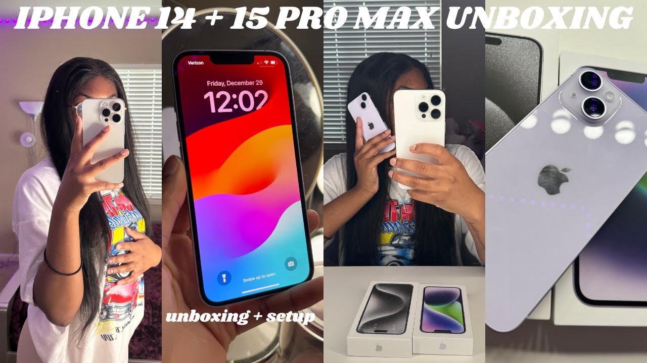 iPhone 14 + iPhone 15 Pro Max Unboxing + Setup | 256 GB | White Titanium & Purple | Gabriella Simone