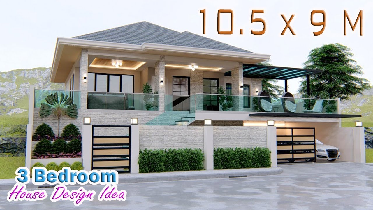 ELEVATED HOUSE DESIGN IDEA | 10.5m X 9m | 3 Bedroom Pinoy house