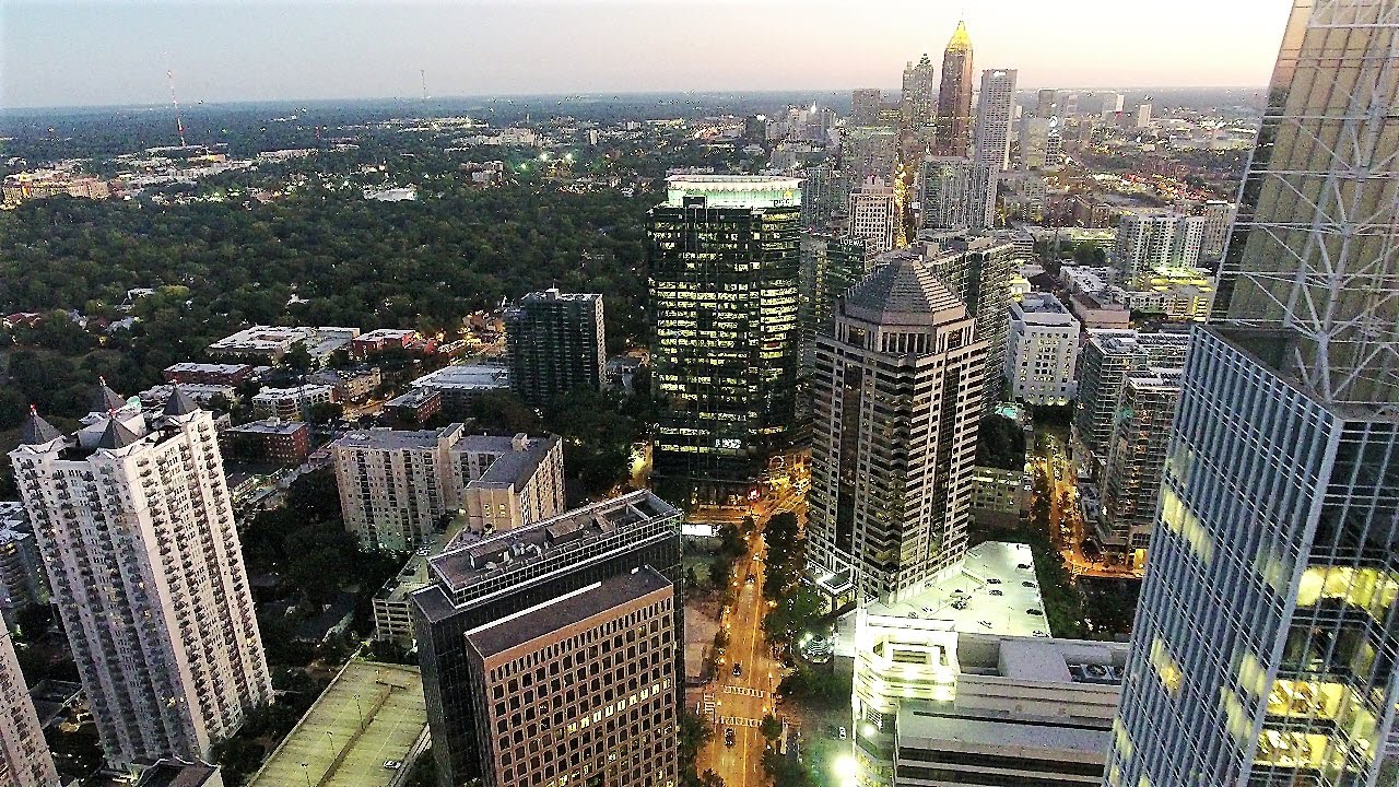 UAV/Drone 4K Views of Peachtree Street - Dawn & Dusk (Atlanta Skylines from Buckhead to Downtown)