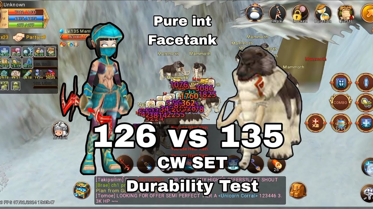 Flyff Universe BRM Facetank Durability test Cheap Gears 126 vs 135 mammoth spot (FWC v2)