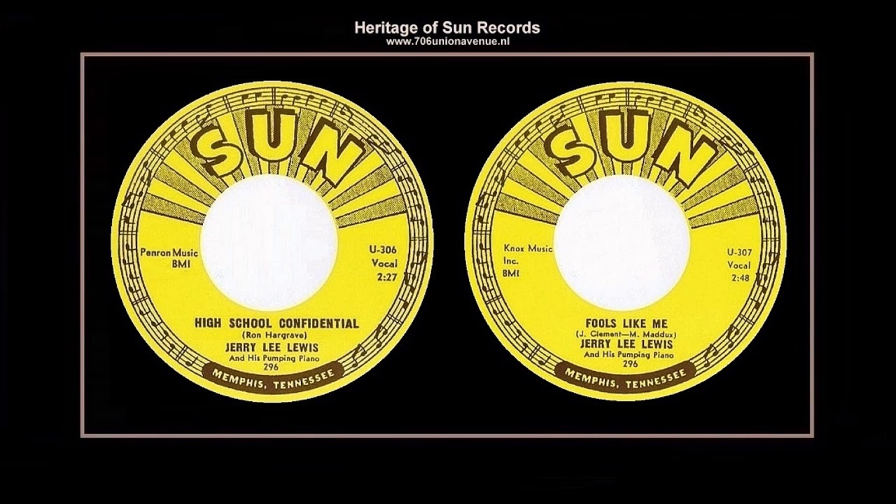(1958) Sun 296 ''High School Confidential'' b/w ''Fools Like Me'' Jerry Lee Lewis