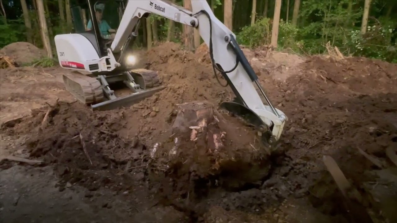 Excavator - Big Stump removal #bobcat341 Bobcat 341D #heavyequipment  #excavator #digging 